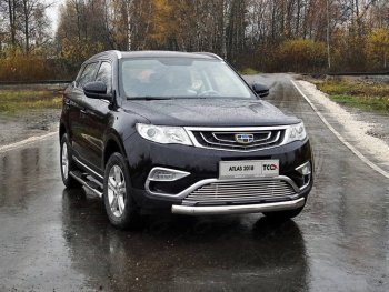 Защита переднего бампера нижняя овальная 75х42 мм ТСС Тюнинг Geely Atlas  NL3 (2016-2022) (нержавейка)