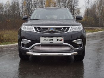 Защита переднего бампера нижняя овальная с ДХО 75х42 мм ТСС Тюнинг Geely Atlas  NL3 (2016-2022) (нержавейка)