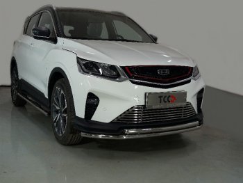 Защита переднего бампера нижняя двойная 42,4*42,4 мм ТСС Тюнинг Geely Coolray SX11 дорестайлинг (2018-2023) (нержавейка)