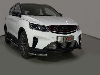 Защита переднего бампера уголки 42,4 мм ТСС тюнинг Geely Coolray SX11 дорестайлинг (2018-2023) (нержавейка)