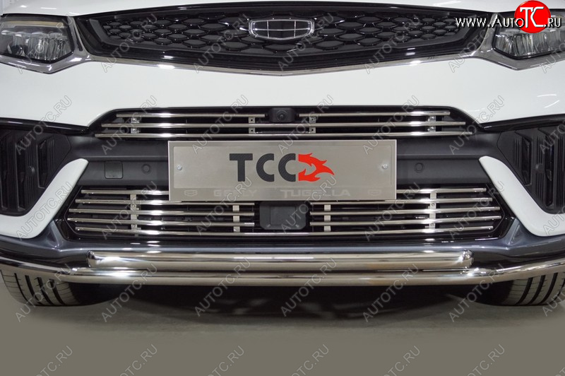 4 649 р. Верхняя декоративная вставка решетки радиатора ТСС Тюнинг  Geely Tugella  FY11,HPBA4 (2022-2025) рестайлинг (d 12 мм)  с доставкой в г. Майкоп