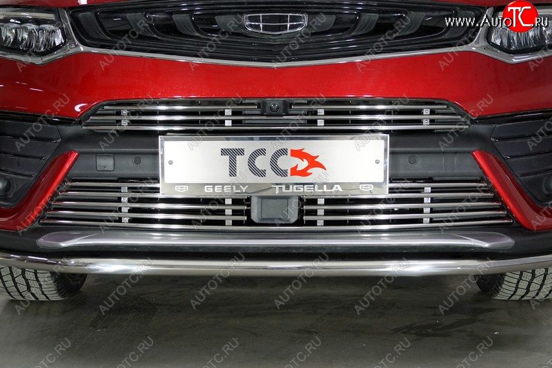 9 349 р. Нижняя декоративная вставка в бампер ТСС Тюнинг  Geely Tugella  FY11,HPBA4 (2019-2023) дорестайлинг (d 12 мм)  с доставкой в г. Майкоп