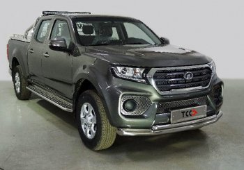 Защита переднего бампера нижняя двойная 76,1*42,2 мм ТСС Тюнинг Great Wall Wingle 7 (2018-2023) пикап (нержавейка)