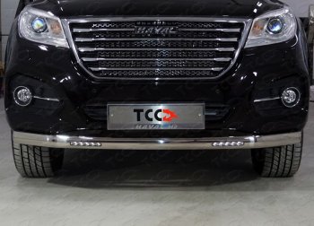 Защита передняя нижняя овальная с ДХО 75х42 мм ТСС Тюнинг Haval H9 1-ый рестайлинг (2017-2019) (нержавейка)