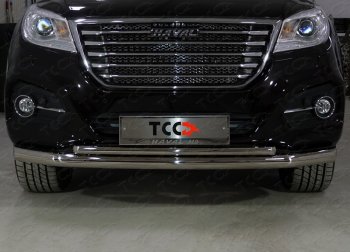 Защита переднего бампера нижняя двойная 76,1*42,2 мм ТСС Тюнинг Haval H9 1-ый рестайлинг (2017-2019) (нержавейка)