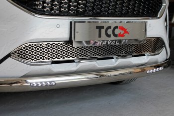 Защита переднего бампера нижняя овальная с ДХО 75х42 мм ТСС Тюнинг Haval F7 (2018-2022)  дорестайлинг (нержавейка)