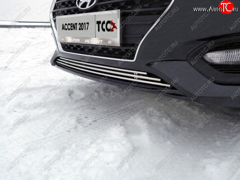 4 299 р. Нижняя декоративная вставка в бампер ТСС Тюнинг  Hyundai Solaris  HCR (2017-2020) седан дорестайлинг (d 12 мм)  с доставкой в г. Майкоп