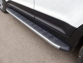 Пороги алюминиевые с пластиковой накладкой, ТСС Тюнинг Hyundai Creta  GS (2015-2021) дорестайлинг, рестайлинг (карбон серебро)