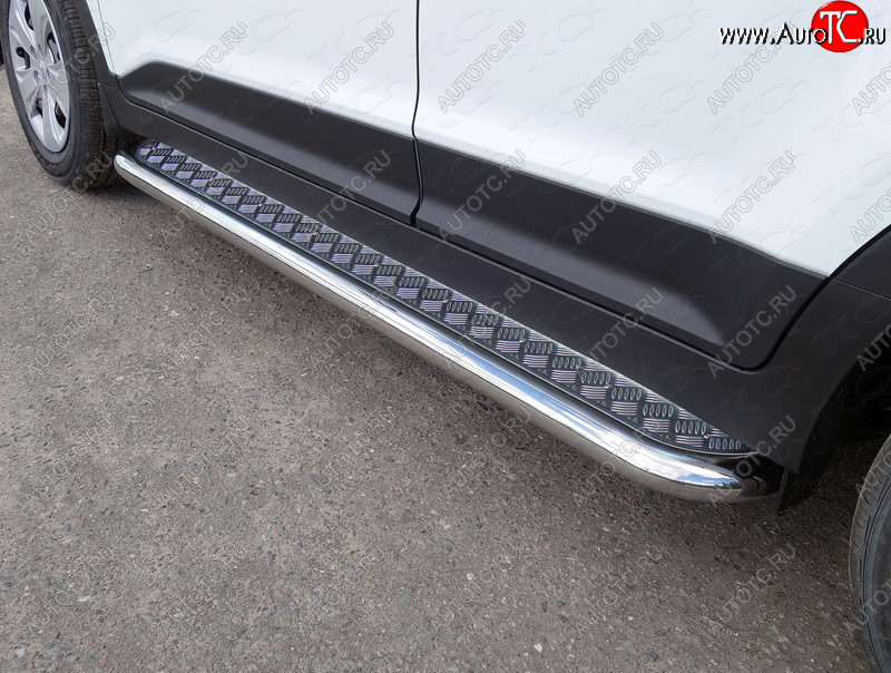31 999 р. Пороги с площадкой 60,3 мм ТСС Тюнинг Hyundai Creta GS дорестайлинг (2015-2019) (серые)  с доставкой в г. Майкоп
