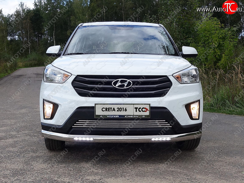 37 999 р. Защита передняя нижняя овальная с ДХО 75х42 мм ТСС Тюнинг Hyundai Creta GS дорестайлинг (2015-2019) (нержавейка)  с доставкой в г. Майкоп