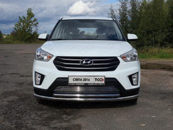 Защита переднего бампера нижняя двойная 60,3*42,4 мм ТСС Тюнинг Hyundai Creta  GS (2015-2019) дорестайлинг (нержавейка)