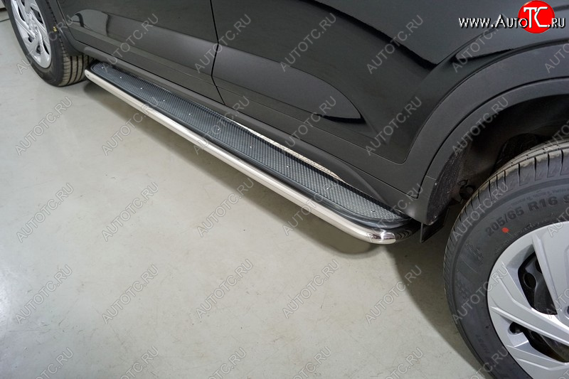 40 999 р. Пороги с площадкой 42,4 мм ТСС Тюнинг Hyundai Creta SU (2020-2022) (нержавейка)  с доставкой в г. Майкоп
