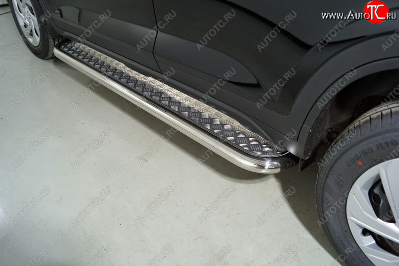 36 899 р. Пороги с площадкой 60,3 мм ТСС Тюнинг  Hyundai Creta  SU (2020-2022) (серые)  с доставкой в г. Майкоп
