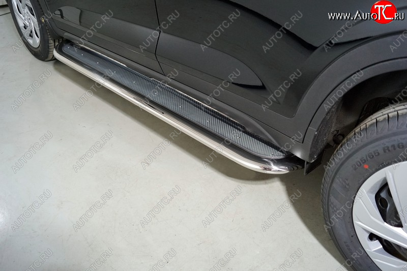 53 999 р. Пороги с площадкой 75х42 мм ТСС Тюнинг Hyundai Creta SU (2020-2022) (нержавейка)  с доставкой в г. Майкоп