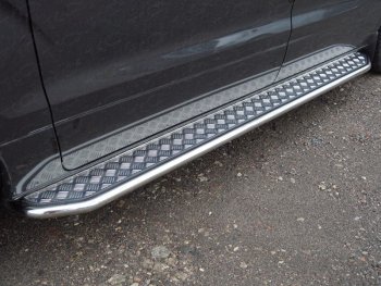 Пороги с площадкой 42,4 мм ТСС Тюнинг Hyundai Starex/Grand Starex/H1 TQ рестайлинг (2014-2018) (серые)