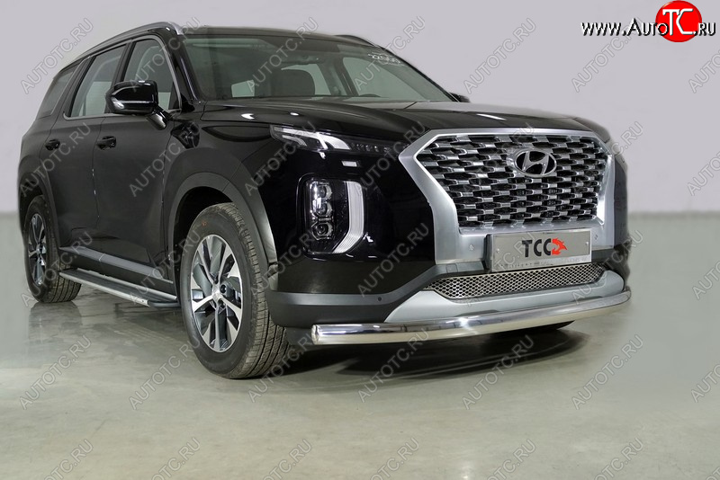24 599 р. Защита переднего бампера нижняя овальная 75х42 мм ТСС Тюнинг Hyundai Palisade LX2 (2018-2022) (нержавейка)  с доставкой в г. Майкоп