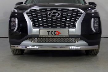 Защита передняя нижняя овальная с ДХО 75х42 мм ТСС Тюнинг Hyundai Palisade LX2 (2018-2022) (нержавейка)