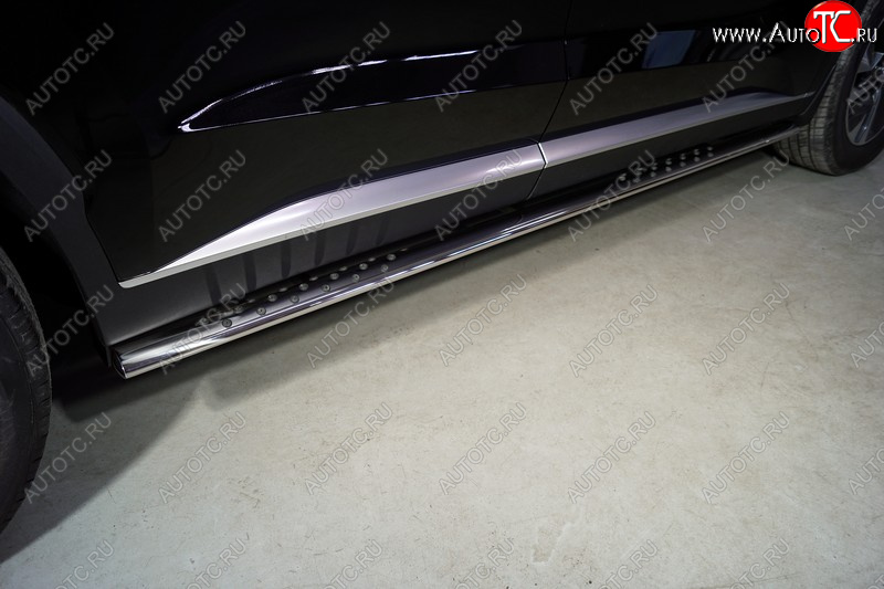 35 749 р. Пороги овальные с проступью 75х42 мм ТСС Тюнинг Hyundai Palisade LX2 (2018-2022) (серые)  с доставкой в г. Майкоп