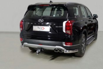 Защита задняя (уголки овальные, нержавейка 75х42 мм) ТСС Тюнинг Hyundai Palisade LX2 (2018-2022) (уголки овальные)