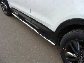 Пороги овальные с накладкой 75*42 мм ТСС Тюнинг Hyundai Santa Fe  DM (2012-2019) дорестайлинг, рестайлинг (серые)