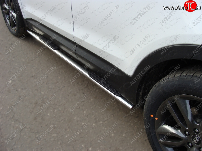 31 399 р. Пороги овальные с накладкой 75*42 мм ТСС Тюнинг  Hyundai Santa Fe  DM (2012-2019) дорестайлинг, рестайлинг (серые)  с доставкой в г. Майкоп