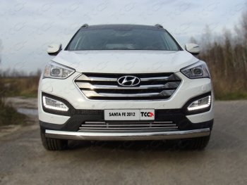 Декоративная вставка переднего бампера ТСС Тюнинг Hyundai Santa Fe  DM (2012-2019) дорестайлинг, рестайлинг (d 16 мм)
