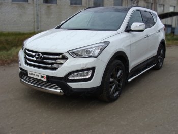 Защита переднего бампера овальная короткая 75х42 мм ТСС тюнинг Hyundai Santa Fe  DM (2012-2016) дорестайлинг (нержавейка)