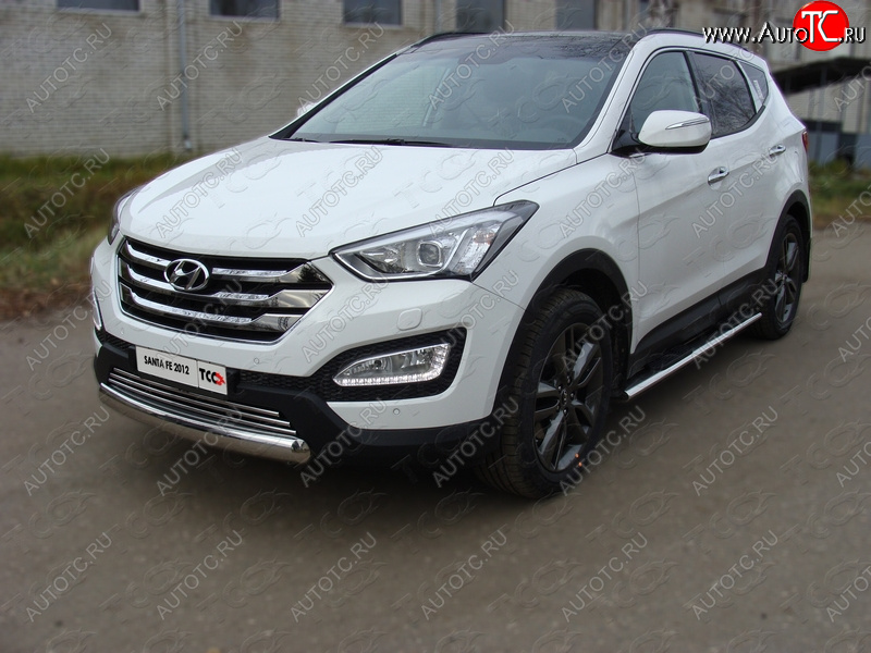 15 899 р. Защита переднего бампера овальная короткая 75х42 мм ТСС тюнинг Hyundai Santa Fe DM дорестайлинг (2012-2016) (нержавейка)  с доставкой в г. Майкоп