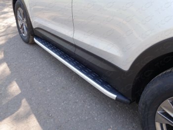 Пороги алюминиевые с пластиковой накладкой ТСС Тюнинг Hyundai Santa Fe  DM (2012-2019) дорестайлинг, рестайлинг (серые)