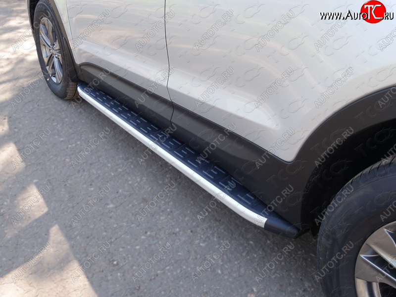 20 599 р. Пороги алюминиевые с пластиковой накладкой ТСС Тюнинг  Hyundai Santa Fe  DM (2012-2019) дорестайлинг, рестайлинг (серые)  с доставкой в г. Майкоп