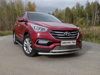 Защита переднего бампера нижняя двойная 60,3*50,8 мм Premium ТСС Тюнинг Hyundai Santa Fe DM рестайлинг (2015-2019) (нержавейка)