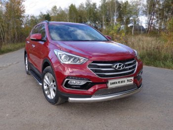 Защита передняя нижняя овальная длинная 75х42 мм Premium ТСС Тюнинг Hyundai Santa Fe DM рестайлинг (2015-2019) (нержавейка)