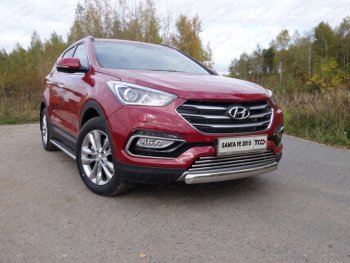 Защита передняя нижняя овальная короткая 75х42 мм Premium ТСС Тюнинг Hyundai Santa Fe DM рестайлинг (2015-2019) (нержавейка)