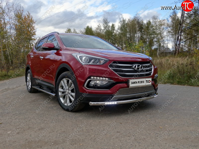 34 999 р. Защита переднего бампера нижняя с ДХО 60,3 мм ТСС Тюнинг  Hyundai Santa Fe  DM (2015-2019) рестайлинг (нержавейка)  с доставкой в г. Майкоп