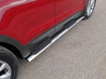 Пороги овальные с накладкой 120х60 мм Premium ТСС Тюнинг Hyundai Santa Fe  DM (2015-2019) рестайлинг (серые)