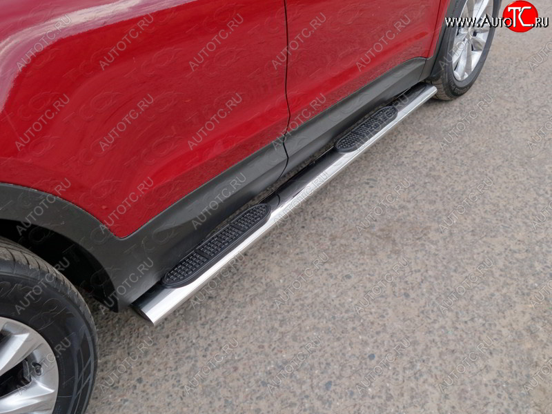 40 799 р. Пороги овальные с накладкой 120х60 мм Premium ТСС Тюнинг  Hyundai Santa Fe  DM (2015-2019) рестайлинг (серые)  с доставкой в г. Майкоп