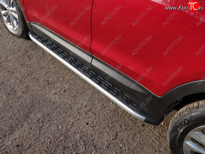 20 599 р. Пороги алюминиевые с пластиковой накладкой ТСС Тюнинг  Hyundai Santa Fe  DM (2015-2019) рестайлинг (серые)  с доставкой в г. Майкоп