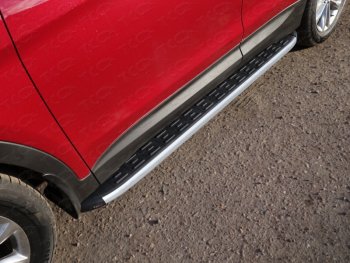 Пороги алюминиевые с пластиковой накладкой, ТСС Тюнинг Hyundai Santa Fe  DM (2015-2019) рестайлинг (карбон серебро)