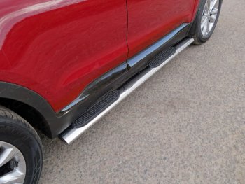 Пороги овальные с накладкой 120х60 мм ТСС Тюнинг Hyundai Santa Fe  TM (2018-2021) дорестайлинг (серые)