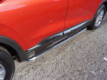 Пороги овальные гнутые с накладкой 75х42 мм Hyundai Santa Fe  TM (2018-2021) дорестайлинг (серые)