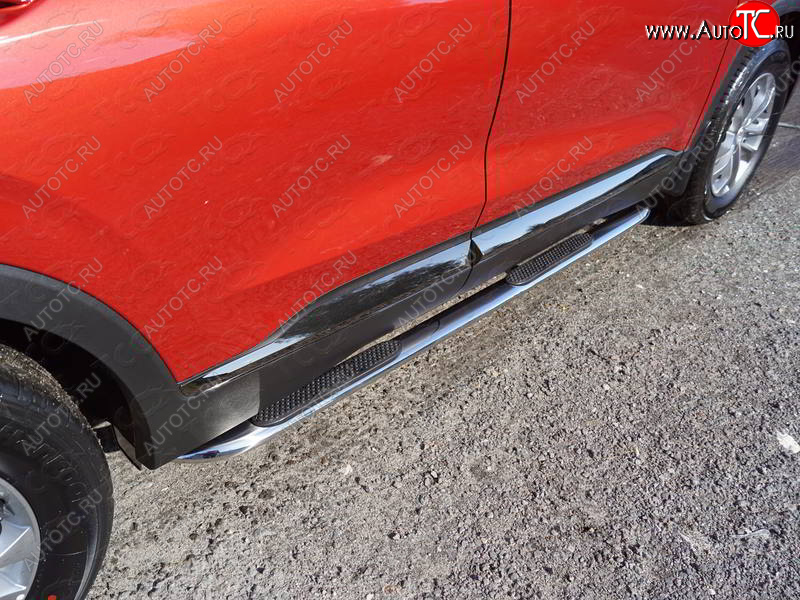 35 999 р. Пороги овальные гнутые с накладкой 75х42 мм  Hyundai Santa Fe  TM (2018-2021) дорестайлинг (серые)  с доставкой в г. Майкоп