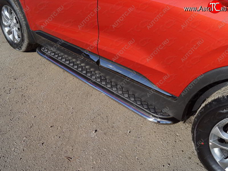 42 699 р. Пороги с площадкой 75х42 мм ТСС Тюнинг  Hyundai Santa Fe  TM (2018-2021) дорестайлинг (серые)  с доставкой в г. Майкоп