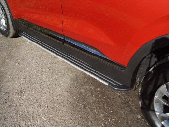 Пороги алюминиевые Slim Line ТСС Тюнинг Hyundai Santa Fe  TM (2018-2021) дорестайлинг (Silver)