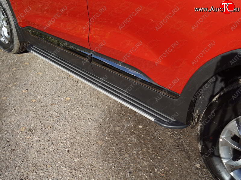 20 599 р. Пороги алюминиевые Slim Line ТСС Тюнинг  Hyundai Santa Fe  TM (2018-2021) дорестайлинг (Silver)  с доставкой в г. Майкоп
