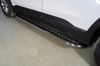 Пороги с площадкой 75х42 мм ТСС Тюнинг Hyundai Santa Fe  TM (2020-2022) рестайлинг (серые)