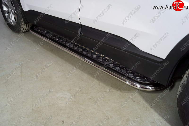 42 999 р. Пороги с площадкой 75х42 мм ТСС Тюнинг  Hyundai Santa Fe  TM (2020-2022) рестайлинг (серые)  с доставкой в г. Майкоп