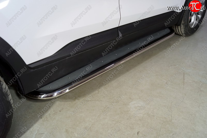 51 999 р. Пороги с площадкой 75х42 мм ТСС Тюнинг  Hyundai Santa Fe  TM (2020-2022) рестайлинг (нержавейка)  с доставкой в г. Майкоп