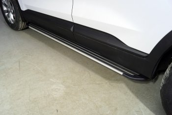 Пороги алюминиевые Slim Line ТСС Тюнинг Hyundai Santa Fe  TM (2020-2022) рестайлинг (Silver)