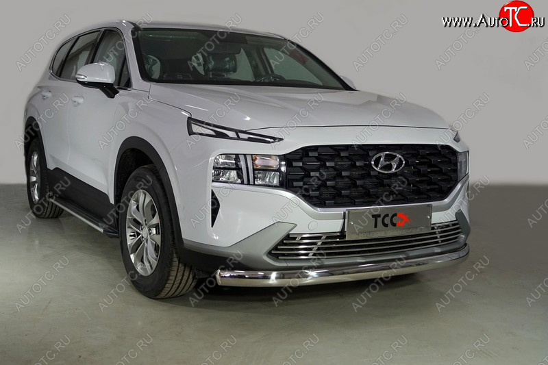 23 899 р. Защита переднего бампера нижняя овальная 75х42 мм ТСС Тюнинг Hyundai Santa Fe TM рестайлинг (2020-2022) (нержавейка)  с доставкой в г. Майкоп