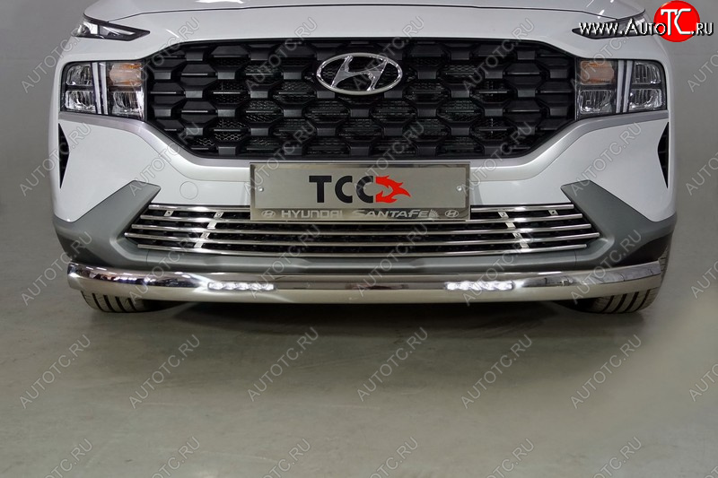 40 999 р. Защита передняя нижняя овальная с ДХО 75х42 мм ТСС Тюнинг Hyundai Santa Fe TM рестайлинг (2020-2022) (нержавейка)  с доставкой в г. Майкоп
